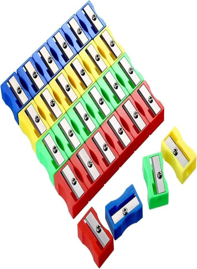 Single Hole Pencil Sharpener, 50 Pieces Plastic Handheld Single Hole Pencil Sharpener with Crank Metal Wedge Sharpener for School Office Use